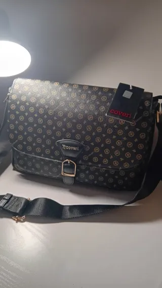 Borsa Coveri tracolla nero e oro monogram