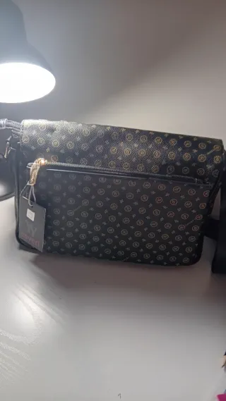 Borsa Coveri tracolla nero e oro monogram