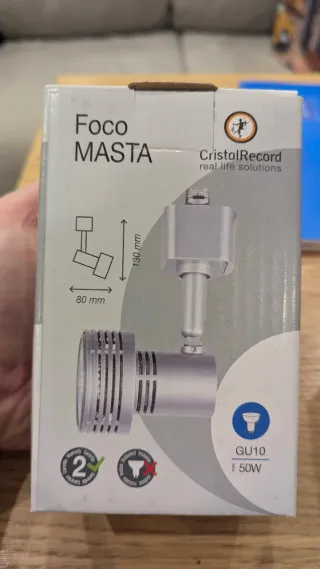 Pack 24x Foco Masta Plata Metal GU10. Sin abrir.