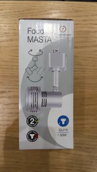 Pack 24x Foco Masta Plata Metal GU10. Sin abrir.