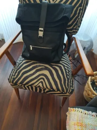 Mochila Piel y Lona Negra