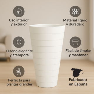 Maceta alta blanca 50cm con plato