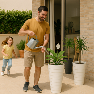 Maceta alta blanca 50cm con plato