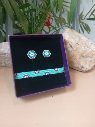 Conjunto pulsera y pendientes hexágono