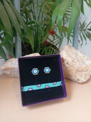Conjunto pulsera y pendientes hexágono