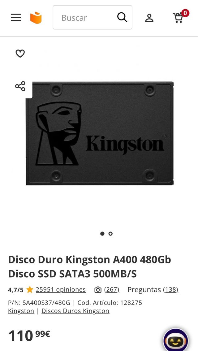 2 Disco SSD Kingston A400 480GB SATA3 NUEVO!