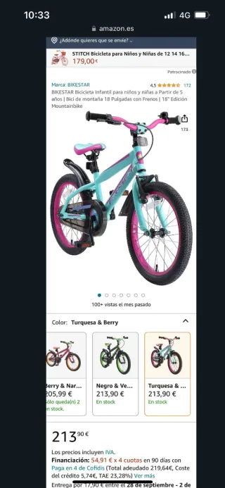 Bicicleta infantil BIKESTAR azul y rosa