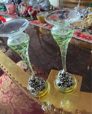 Coppia Portacandele Vetro Verde