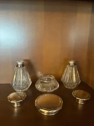 Conjunto tocador vintage vidrio y alpaca