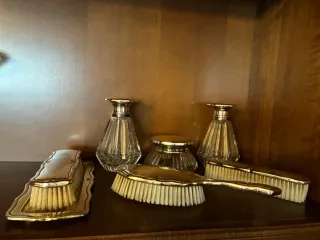 Conjunto tocador vintage vidrio y alpaca