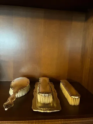 Conjunto tocador vintage vidrio y alpaca