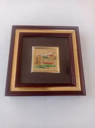Quadretto vintage dipinto a mano su foglia oro