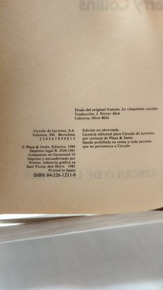 Libro: El Quinto Jinete* D. Lapierre y L Collins