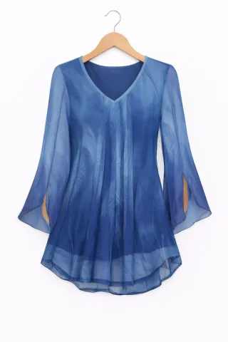 Blusa azul de manga acampanada