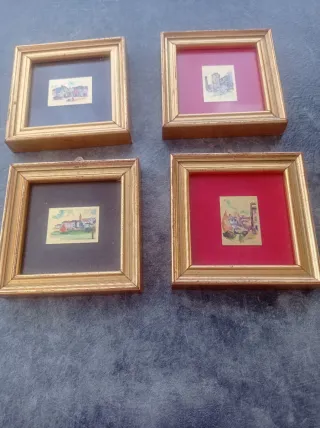 Set 4 Quadretti Vintage Foglia Oro