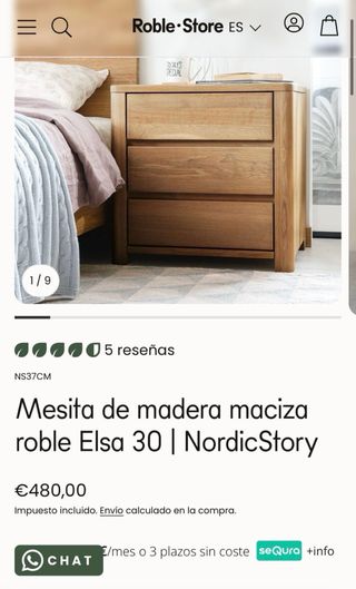 Mesita de madera maciza roble Elsa 30, NordicStory