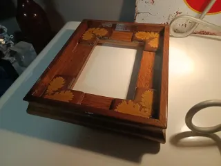 2 Cornici Legno Massello Intarsiate Foglie