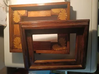 2 Cornici Legno Massello Intarsiate Foglie