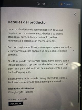 Diván Fyresdal Ikea Negro Metal