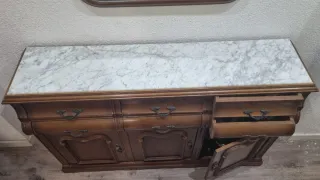 Mueble recibidor madera y mármol Ocasión.
