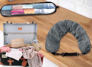 Almohada de viaje con compartimento para ropa