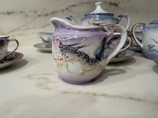 Juego de té porcelana dragón azul y morado