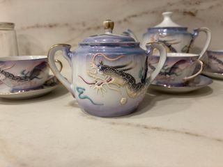 Juego de té porcelana dragón azul y morado