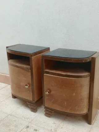 Coppia Comodini Legno con Piano in vetro originale