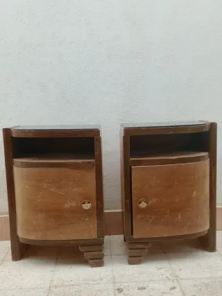 Coppia Comodini Legno con Piano in vetro originale