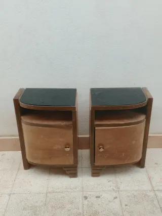 Coppia Comodini Legno con Piano in vetro originale
