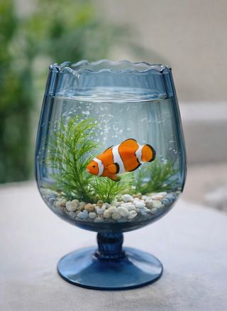 Jarrón de cristal azul tipo copa