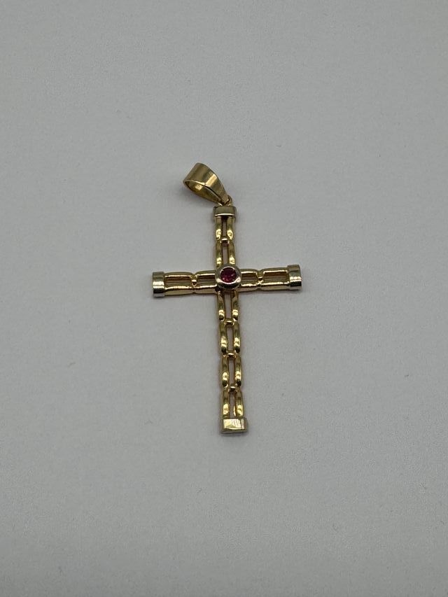 03-0043 CRUCIFIJO ORO PIEDRAS ROJAS