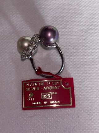 Anillo Plata Ley 925 Perlas majóricas Talla 18