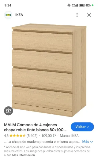 Cómoda Malm 4 cajones madera
