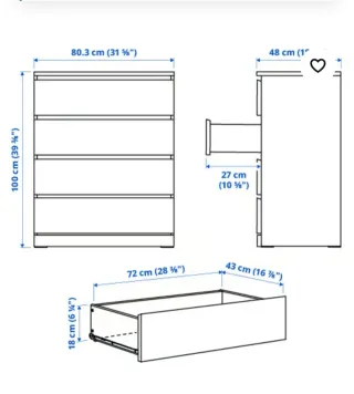 Cómoda Malm 4 cajones madera
