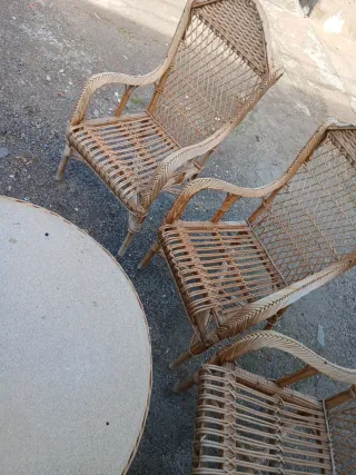 Conjunto Terraza Mimbre Vintage (Mesa + 4 Sillas)