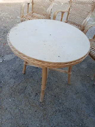 Conjunto Terraza Mimbre Vintage (Mesa + 4 Sillas)