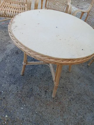 Conjunto Terraza Mimbre Vintage (Mesa + 4 Sillas)