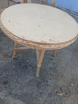 Conjunto Terraza Mimbre Vintage (Mesa + 4 Sillas)