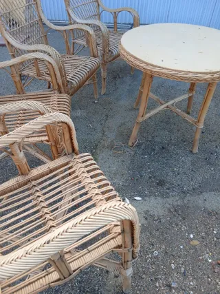 Conjunto Terraza Mimbre Vintage (Mesa + 4 Sillas)