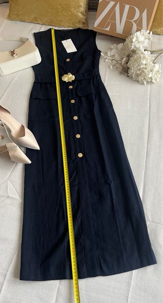 Vestido Zara Midi Lino Botones Dorados