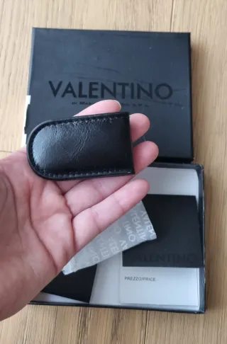 Fermasoldi magnetico Valentino nero in vera pelle