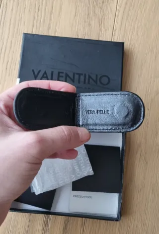 Fermasoldi magnetico Valentino nero in vera pelle