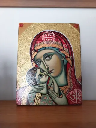Icono religioso Virgen María y Niño Jesús