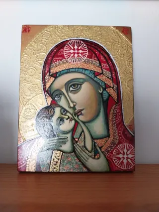 Icono religioso Virgen María y Niño Jesús