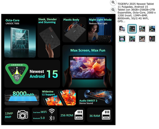 Tablet TIGERFU 2025 11' Android 15 + Accesorios