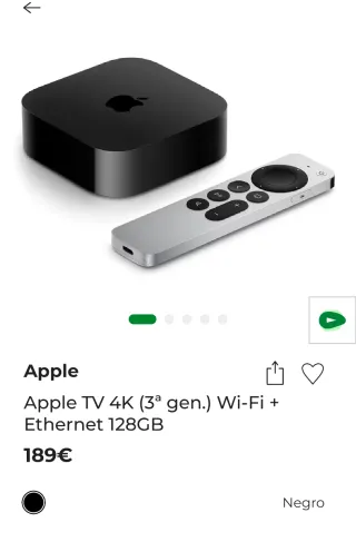 Apple TV 4K 3ª gen. 128GB Ethernet. Leer envío