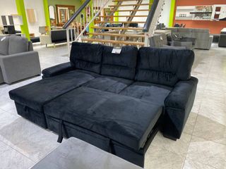 Sofá Cama Chaise Longue 3 Plazas Negro
