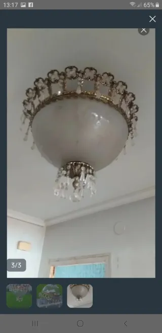 Lámpara Antigua Bronce y Cristal