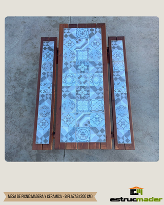 Tavolo da Picnic in Legno e Ceramica 200 cm